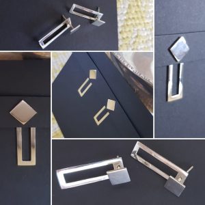 Hollow rectangle hanging earrings with stud