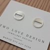 Sterling silver half circle stud earrings - disc with D-shaped cutout by Two Love Design