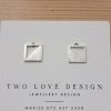 Sterling silver cut-out square stud earrings - geometric square frame design by Two Love Design