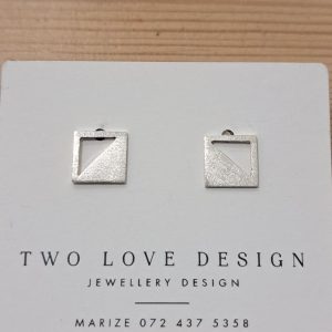 Sterling silver cut-out square stud earrings - geometric square frame design by Two Love Design