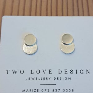Sterling silver double disc stud earrings - two overlapping flat circles by Two Love Design