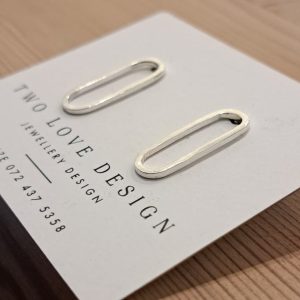 Sterling silver open oval stud earrings - hollow elongated capsule outline by Two Love Design
