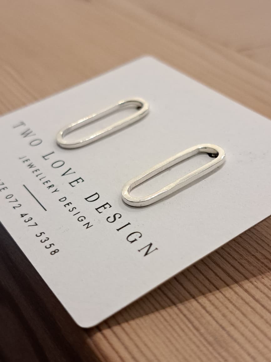 Sterling_Silver_Oval Sterling silver open oval stud earrings - hollow elongated capsule outline by Two Love Design