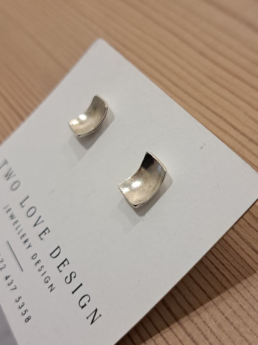 Sterling_Silver_Square_dome Sterling silver square dome stud earrings - subtle curved silhouette by Two Love Design