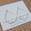 Sterling silver wire teardrop stud earrings - large polished open teardrop by Two Love Design