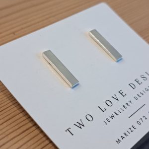 Sterling silver flat stick stud earrings - slim minimal bar design by Two Love Design