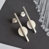 Sterling silver bar and silver circle drop stud earrings - mixed texture geometric design by Two Love Design