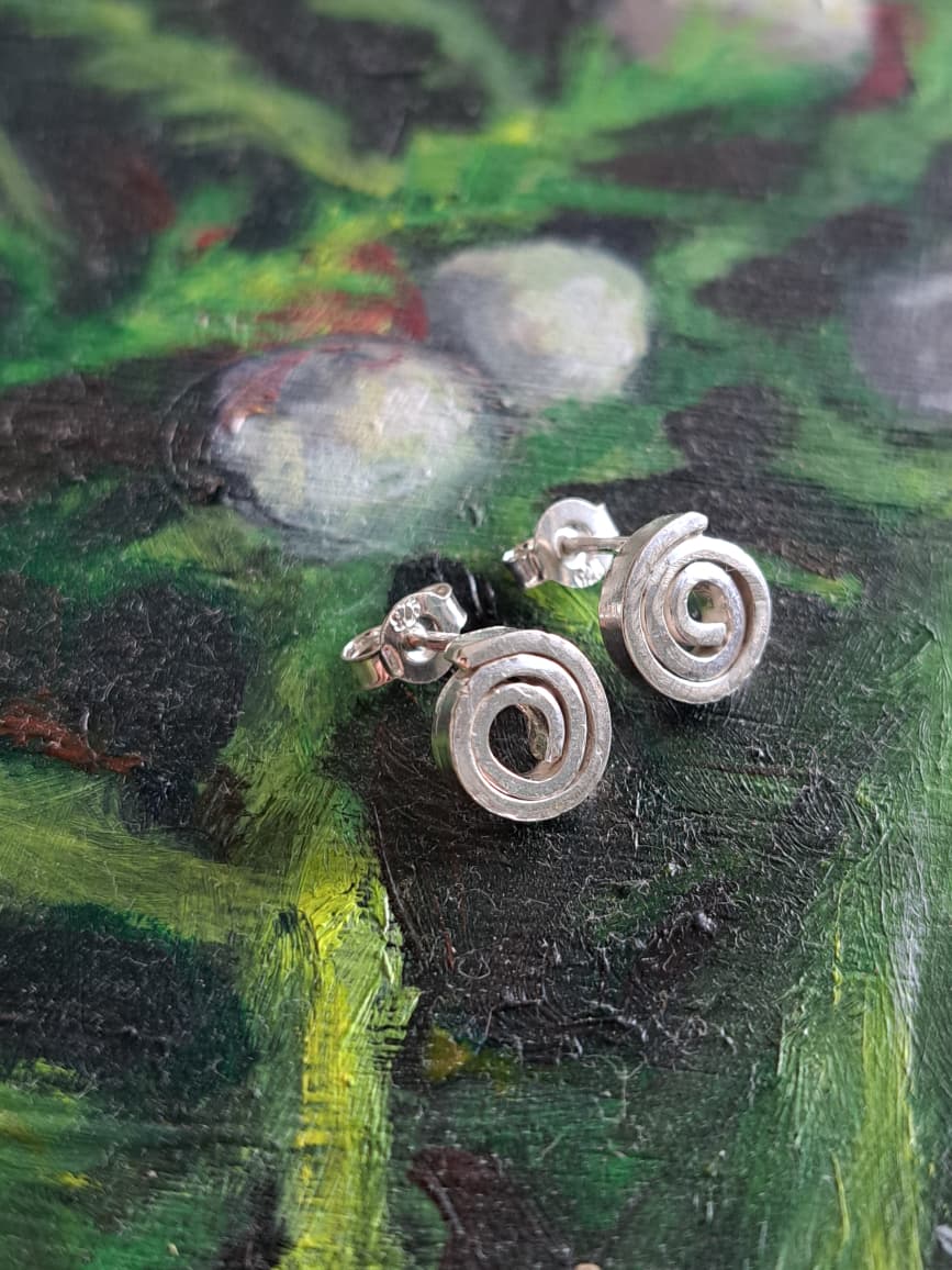 sterling_silver_spiral_1 Sterling silver spiral stud earrings - hand-coiled matte geometric design by Two Love Design
