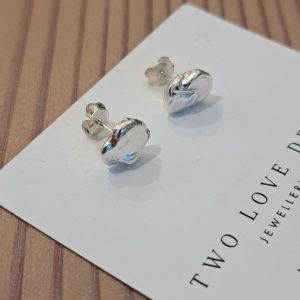 Hand-cast sterling silver nugget stud earrings - organic one-of-a-kind design by Two Love Design