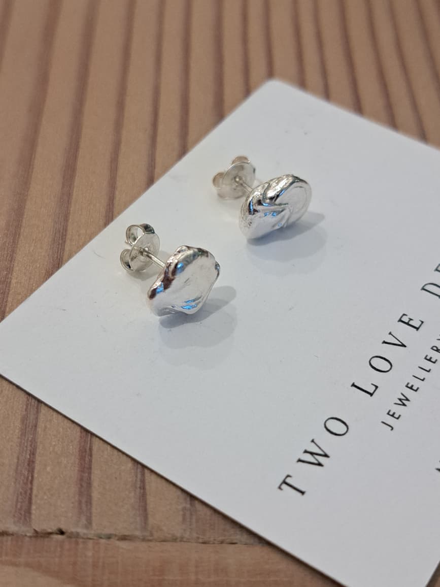Sterling_Silver_Nugget_1_1 Hand-cast sterling silver nugget stud earrings - organic one-of-a-kind design by Two Love Design