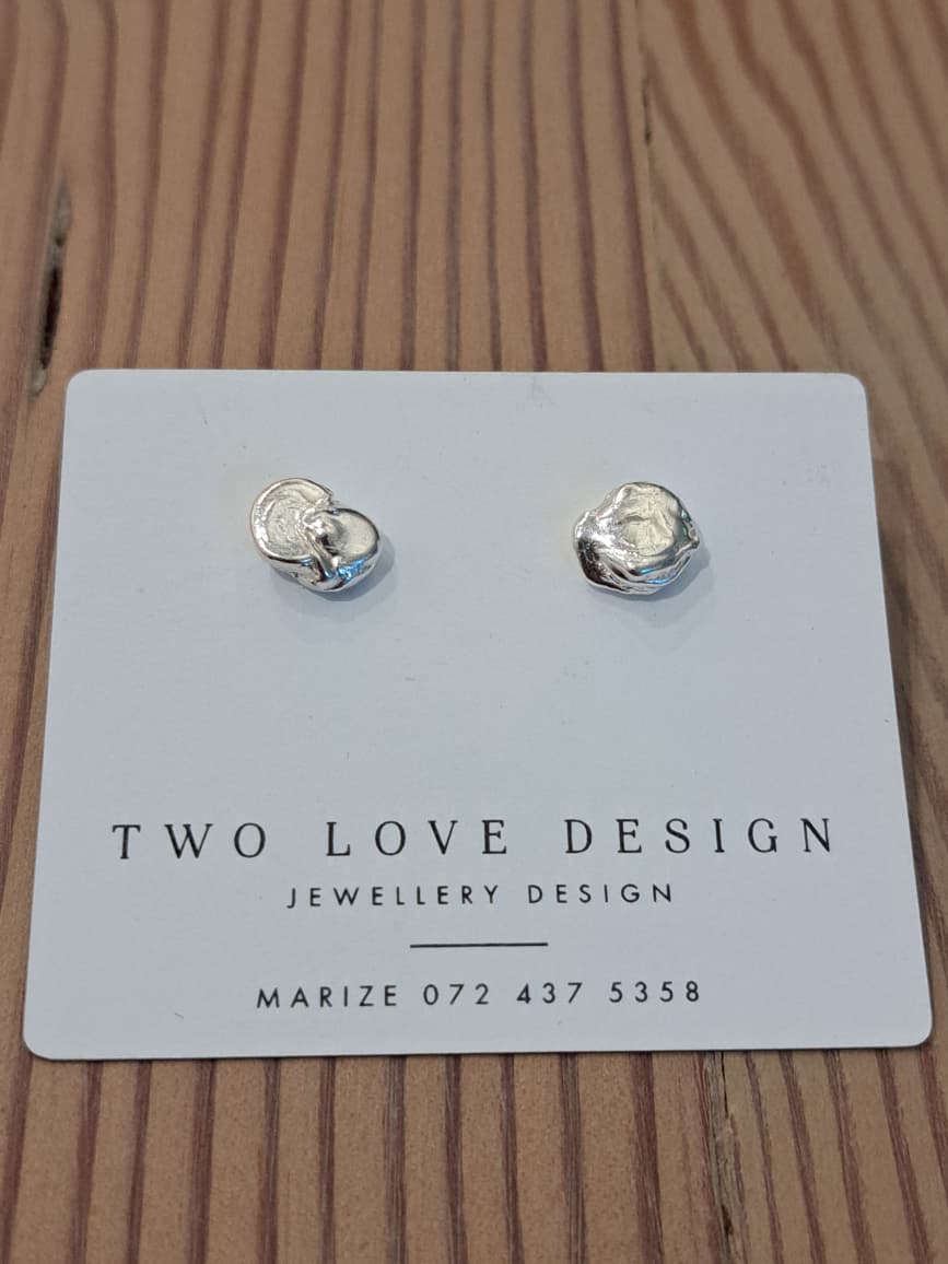 Sterling_Silver_Nugget_1_2 Sterling silver nugget stud earrings shown on jewellery card - one-of-a-kind hand-cast pair